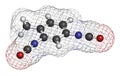 Toluene diisocyanate TDI, 2,4-TDI polyurethane building block molecule. May be a carcinogen. Atoms are represented as spheres.