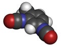 Toluene diisocyanate TDI, 2,4-TDI polyurethane building block molecule. May be a carcinogen. Atoms are represented as spheres.