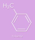 Toluene methylbenzene, toluol chemical solvent molecule. Skeletal formula.