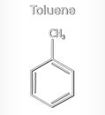 Toluene molecule, C7H8 - structural chemical formula and model