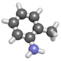 Toluidine ortho-toluidine, 2-methylaniline molecule. Suspected to be carcinogenic.