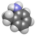 Toluidine ortho-toluidine, 2-methylaniline molecule. Suspected to be carcinogenic.