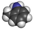 Toluidine ortho-toluidine, 2-methylaniline molecule. Suspected to be carcinogenic.