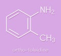 Toluidine ortho-toluidine, 2-methylaniline molecule. Suspected to be carcinogenic. Skeletal formula. Royalty Free Stock Photo