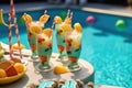 tom collins cocktails with pool party decorations