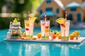 tom collins cocktails with pool party decorations