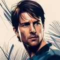 Tom Cruise art design face vector style head cartoon person illustration Royalty Free Stock Photo