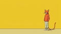 Minimalist Orange Cat In Front Of Yellow Wall - Uhd Comic Art