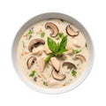 Tom Kha Gai Thai Coconut Chicken Soup On White Plate On A White Background