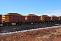 Rio Tinto`s iron ore train cars Tom Price Western Australia