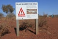 Blue asbestos risk sign in Karinjini National Park Western Australia