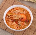 Tom Yam Koong soup with noodles Royalty Free Stock Photo