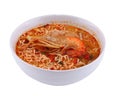 Tom Yam Koong soup with noodles on white background Royalty Free Stock Photo