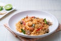 Tom Yum Fried Rice with prawns and Straw mushroom Royalty Free Stock Photo