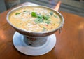 Tom yum goong (shrimp hot pot) with coconut soup, a Thai famous menu Royalty Free Stock Photo