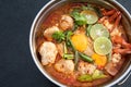 Tom Yum Goong soup fire pot traditional Asian food Royalty Free Stock Photo