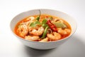 Tom Yum Goong (Tom Yum Soup) in a white bowl on a white background