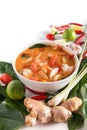 Thai Tom Yum Goong or spicy tom yum soup with prawns shrimps Royalty Free Stock Photo