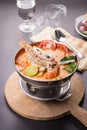 Tom yum goong spicy Thai seafood soup Royalty Free Stock Photo