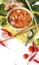 Thai Tom Yum Goong or spicy tom yum soup with prawns shrimps Royalty Free Stock Photo