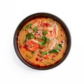 Tom Yum Goong Thai hot spicy soup top view isolated on white background Royalty Free Stock Photo