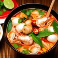 Tom yum kung, Chinese soup with seafood, closeup