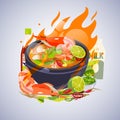 Tom Yum Kung with ingredients. Thai food concept - vector