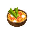 Tom Yum Kung soup. Famous Thai spicy soup. Vector illustration.