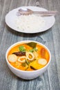 Tom Yum Kung-Thai spicy soup with Thai Jasmine Rice Royalty Free Stock Photo