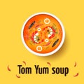 Tom yum kung - thai spicy soup. Top view