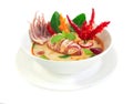 Tom yum pla muek Thaifood spicy soup with squid