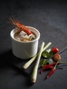 Tom Yum Seafood Soup served in a dish isolated on mat side view on grey background Royalty Free Stock Photo