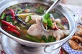 Tom Yum seafood soup or spicy tom yum seafood soup Royalty Free Stock Photo
