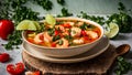 Tom yum soup table meal food spicy thai prawn hot bowl shrimp fish fresh dish cuisine Royalty Free Stock Photo