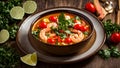 Tom yum soup table meal food spicy thai prawn hot bowl shrimp