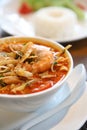 Tom Yum soup , a Thai traditional spicy prawn soup