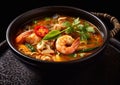 Tom yum traditional asian soup with shrimps and vegetables.Macro.AI Generative