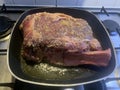 Tomahawk steak searing