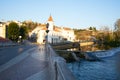 Tomar city view with Nabao river, cityscapeand convent on the top, in Portugal