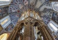 Interior view at the Charola of the Convent of Christ, magnificent Knights Templar architecture, round church altar, paintings and