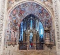 Interior view at the Charola of the Convent of Christ, magnificent Knights Templar architecture, round church altar, paintings and