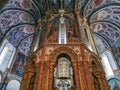 Interior view at the Charola of the Convent of Christ, magnificent Knights Templar architecture, round church altar, paintings and