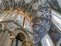 Interior view at the Charola of the Convent of Christ, magnificent Knights Templar architecture, round church altar, paintings and