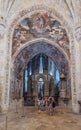 Interior view at the Charola of the Convent of Christ, magnificent Knights Templar architecture, round church altar, paintings and