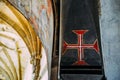 Cross of Malta at Manueline nave inside the 12th-century Convent of Christ - Tomar, Portugal. UNESCO World Heritage Site Royalty Free Stock Photo