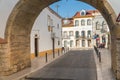 Old arch with one of the central streets in Tomar, Ribatejo, Po