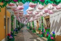 Tomar streets with flower decorations for The Trays Festival