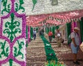 Tomar streets with flower decorations for The Trays Festival