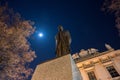 Tomas Garrigue Masaryk statue in front of the Masaryk University in Brno at night with the moon at the sky Royalty Free Stock Photo