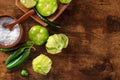 Tomatillos, green tomatoes, and chili peppers. Mexican cuisine ingredients Royalty Free Stock Photo